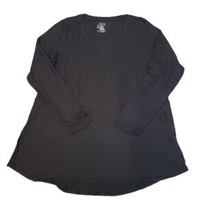 Black - Hue Utopia Women's Long Sleeve V-Neck Super Soft Hi-Lo Hem Legging Tunic